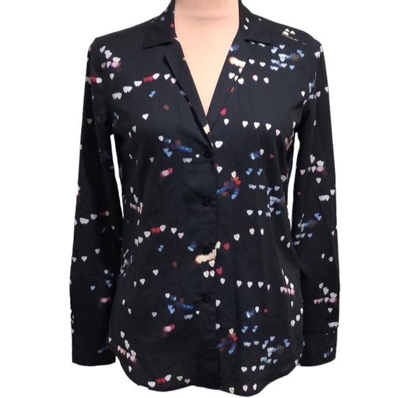 Equipment Blouse Size XS Black Heart Print Long Sleeve Button Down - Picture 2 of 10